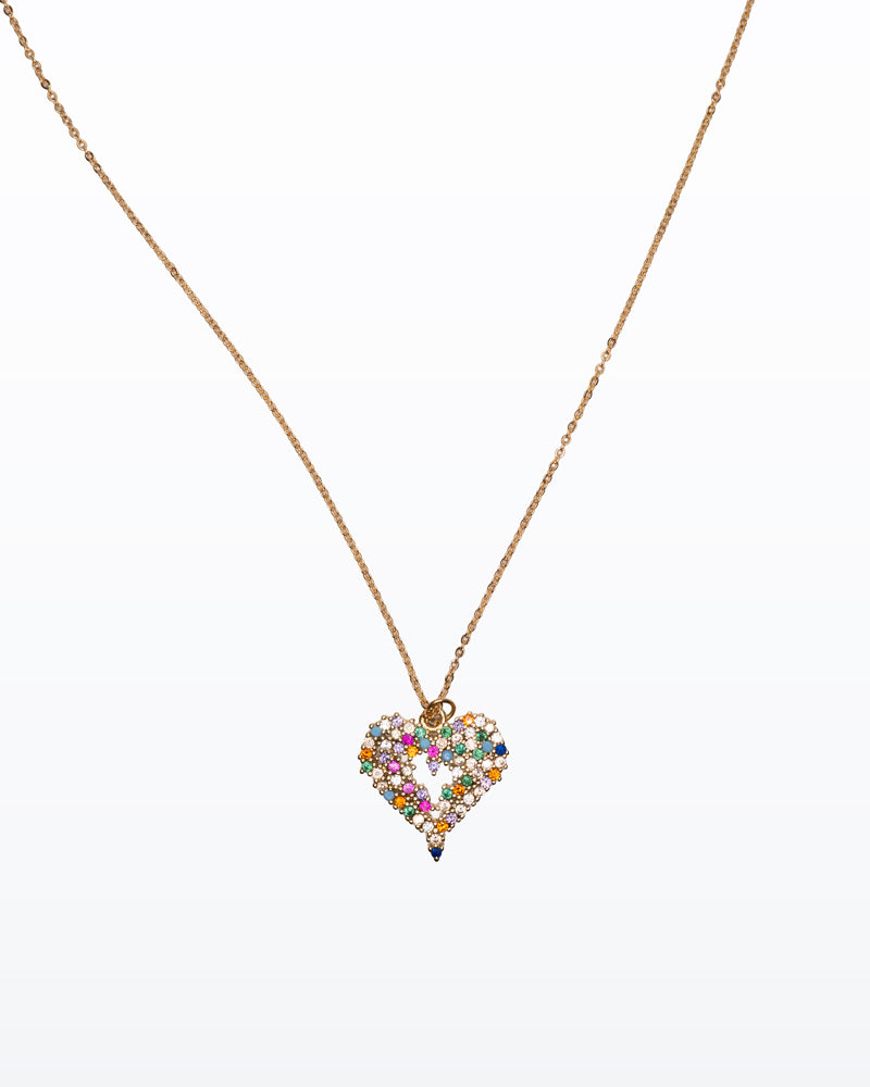 Amoré Lumière – Collana oro con cuore multicolor